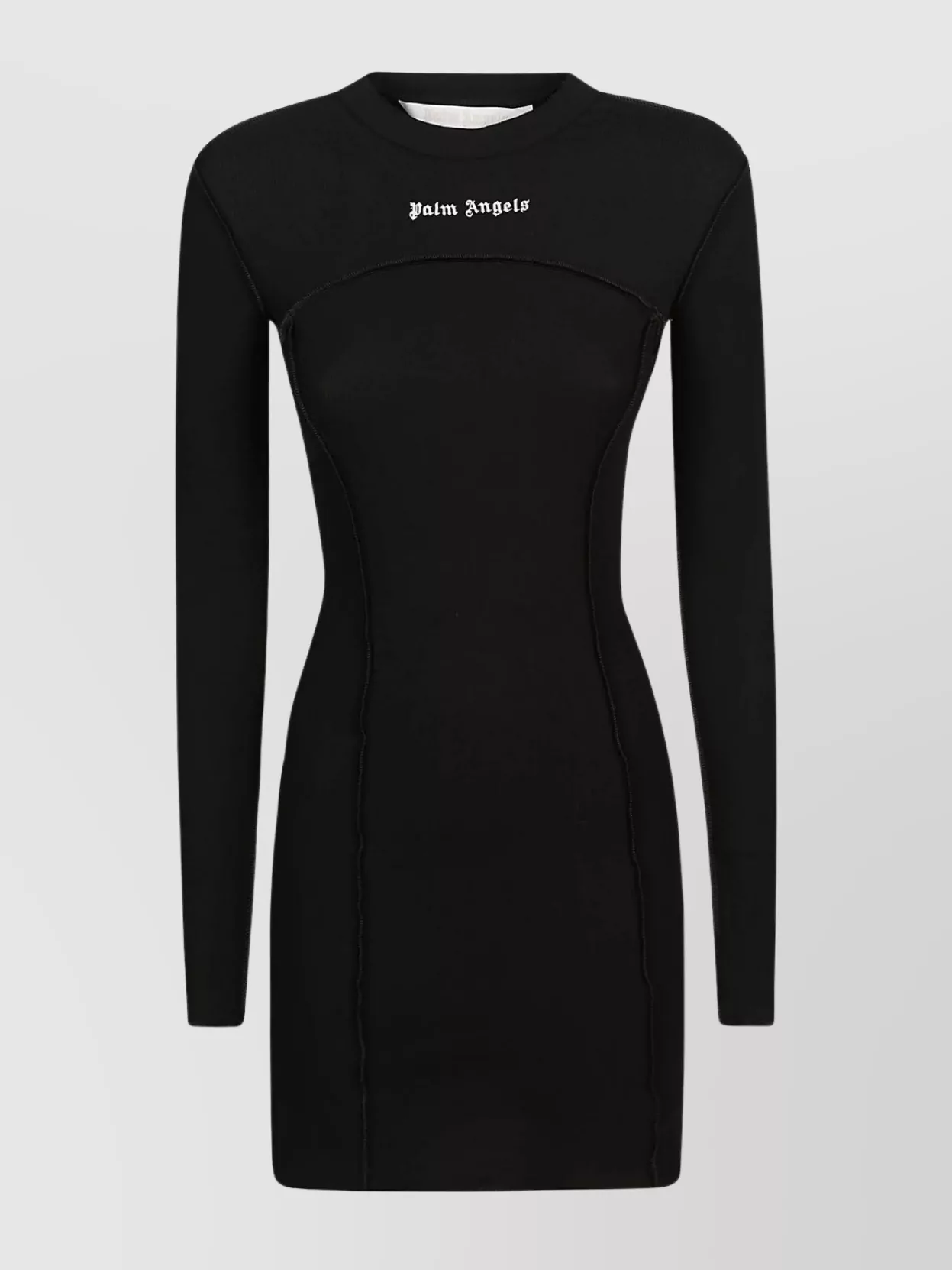 Shop Palm Angels Sculpted Crewneck Dress With Ruched Sleeves