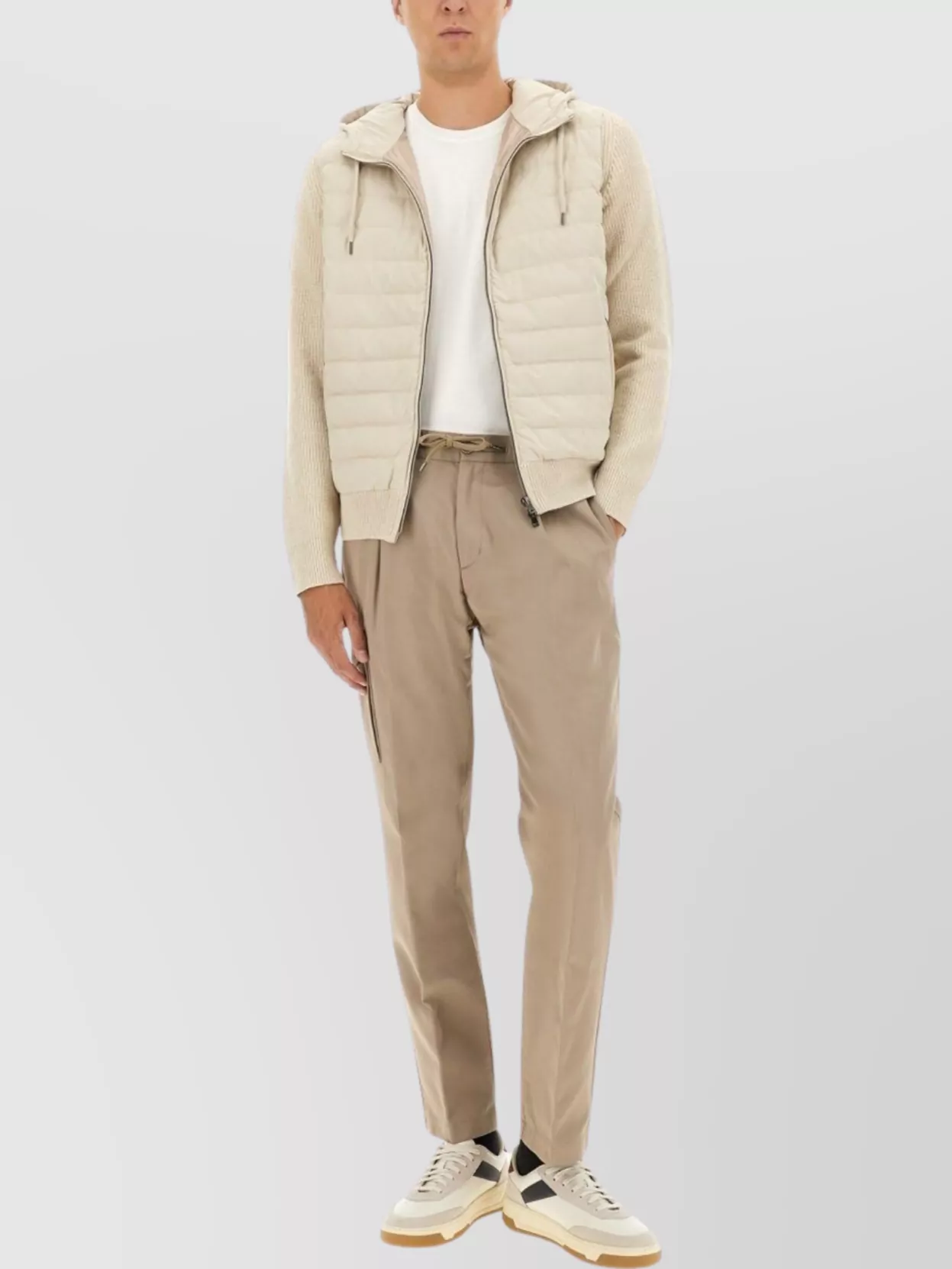 Herno Quilted Microfibre And Ribbed Wool Down Hooded Jacket In Neutral