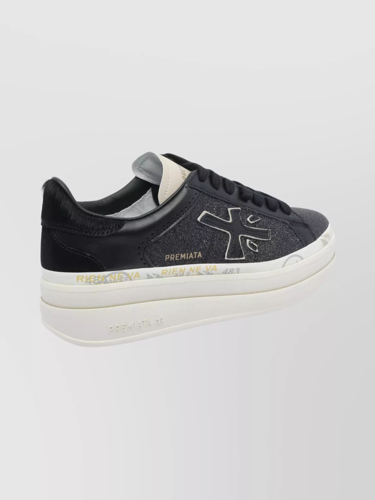 Premiata Platform Sneakers With Glitter And Contrast Tab
