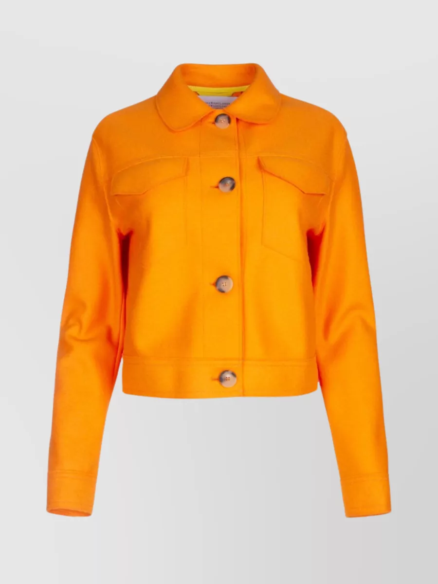 Shop Harris Wharf London Cropped Structured Jacket With Front Pockets In Orange