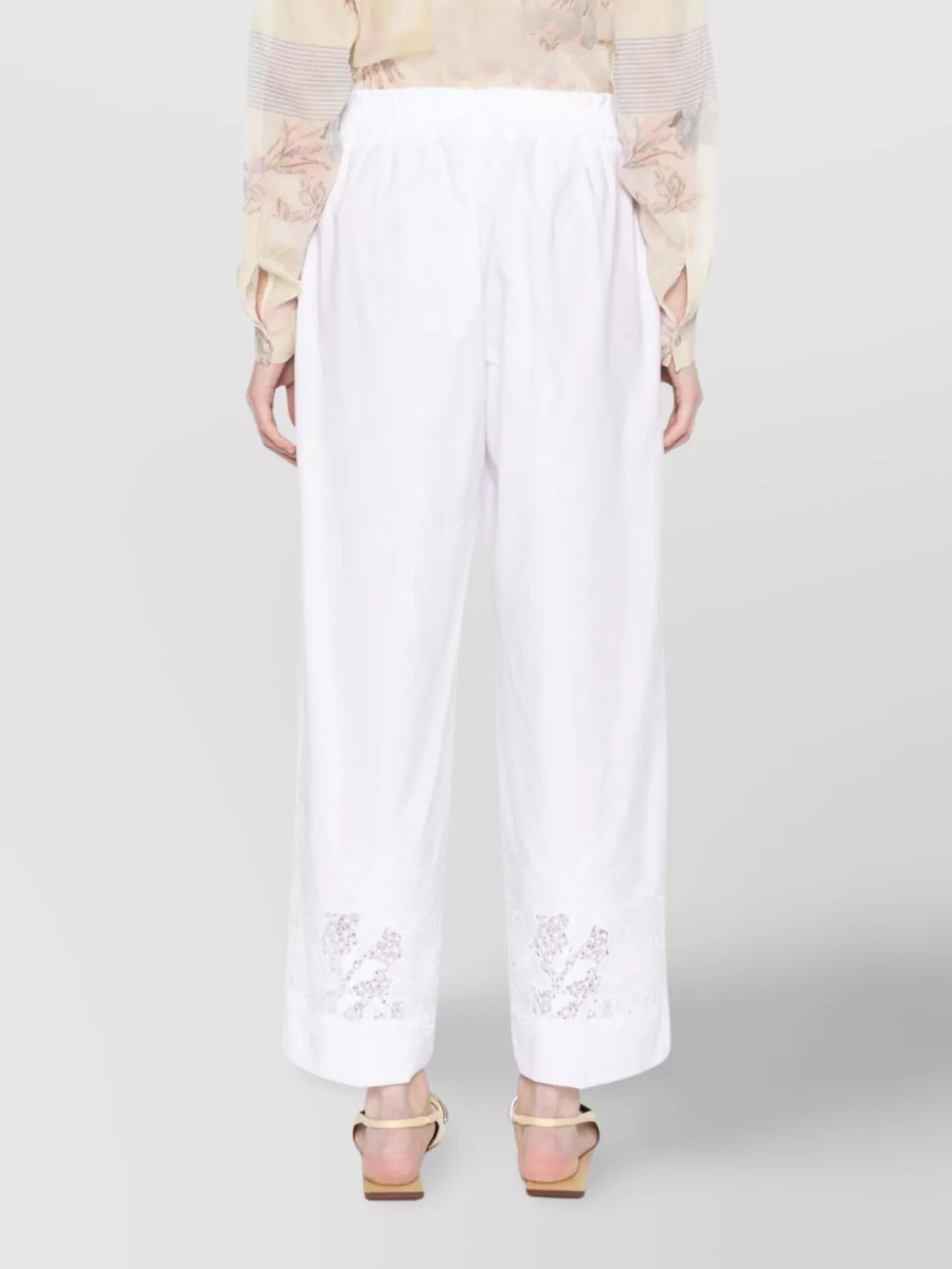 Parosh High-Waisted Lace Hem Drawstring Trousers