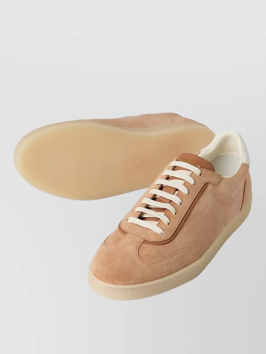 Brunello Cucinelli Low Top Sneakers Contrast Heel Tab Suede
