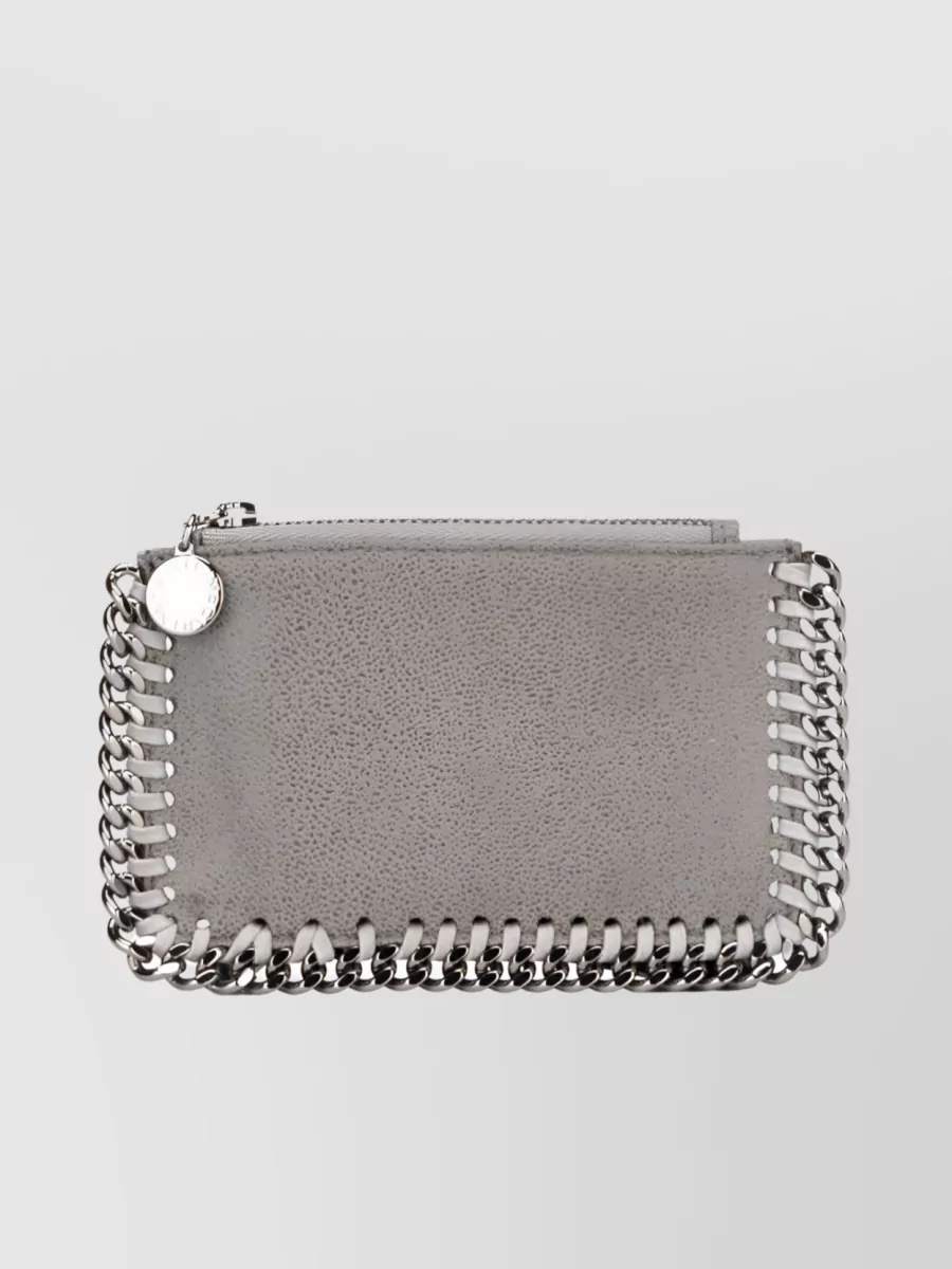 Shop Stella Mccartney Falabella Chain Zip Cardholder With Four Card Slots In Grey