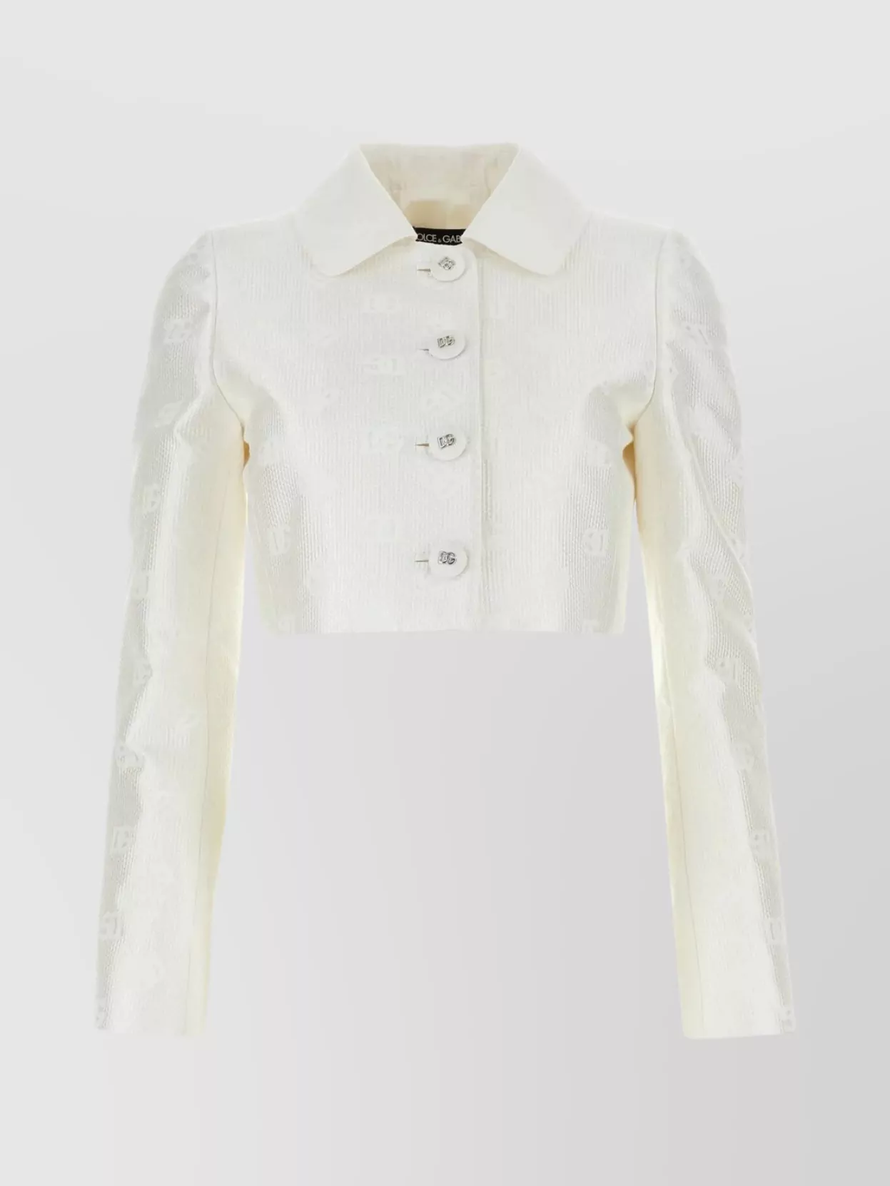 Shop Dolce & Gabbana Cropped Jacquard Monogram Blazer In White