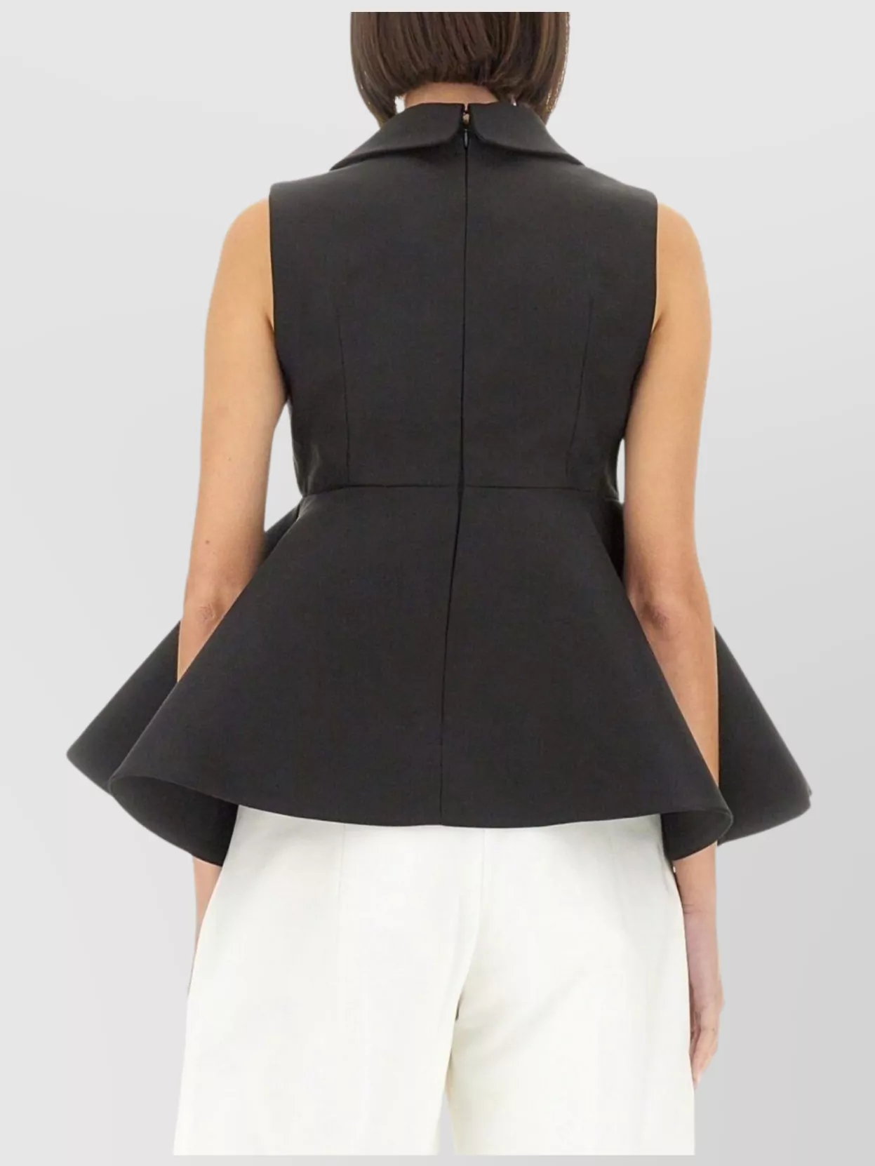 Jacquemus Collared Wool Silk Peplum Sleeveless Top