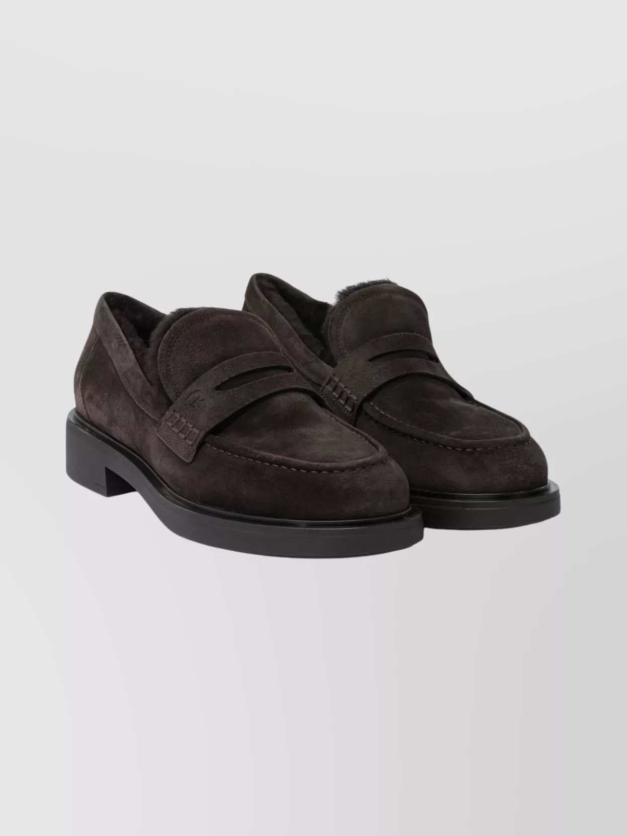 Gianvito Rossi Suede Loafers With Rubber Sole And Stitching In Brown