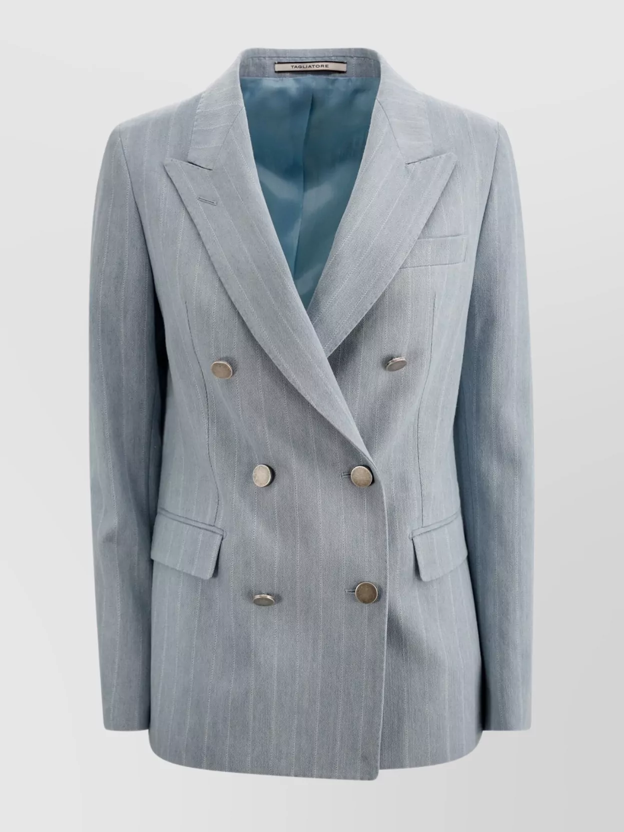 Shop Tagliatore Striped Double-breasted Jacket With Peak Lapels