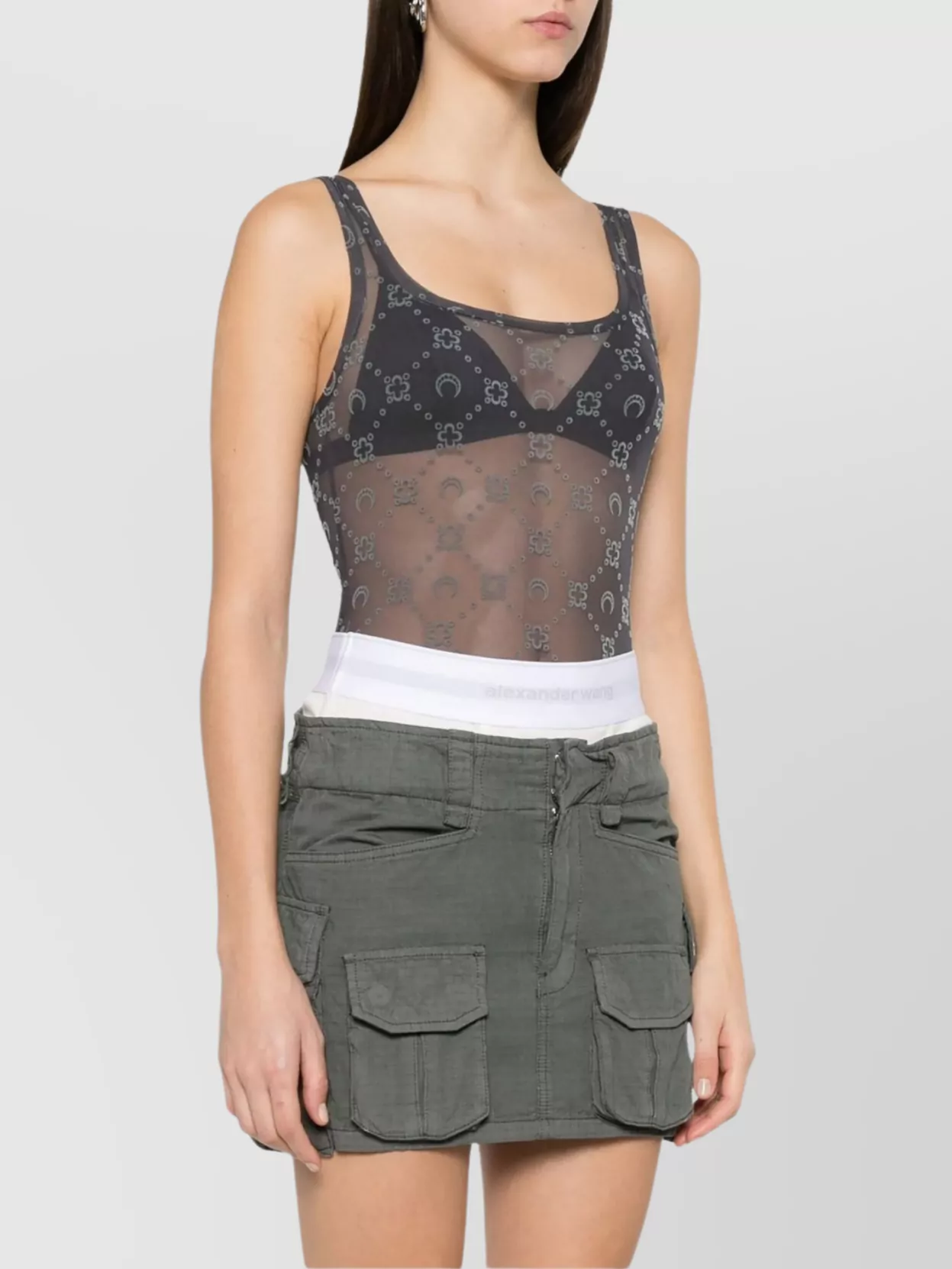 Marine Serre Monogram Sheer Sleeveless Stretch Bodysuit