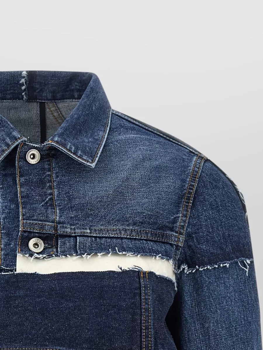 Sacai Patchwork Cropped Flared Denim Jacket