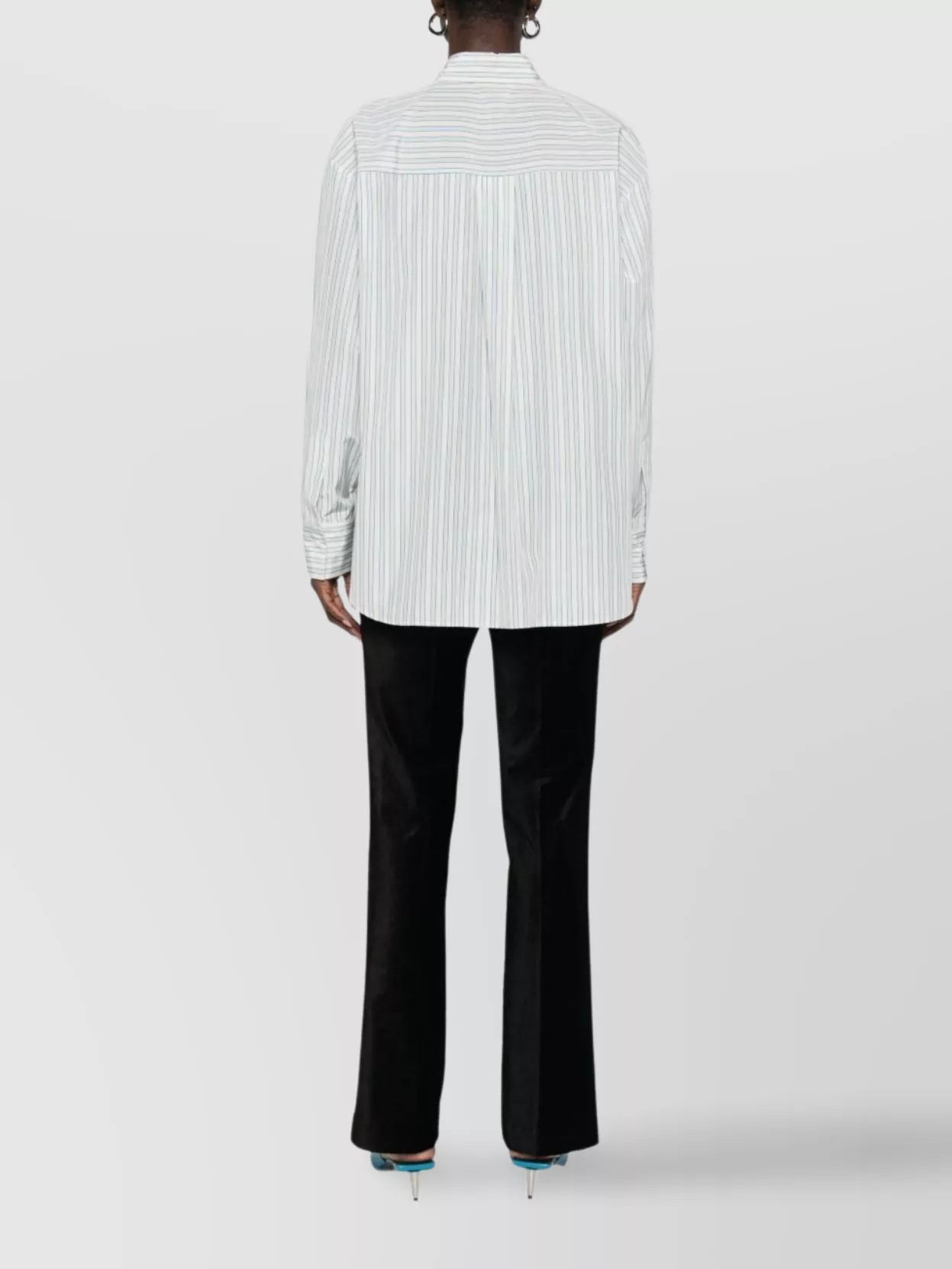 Forte Forte Striped Long Sleeve Top With Pointed Collar In Blue