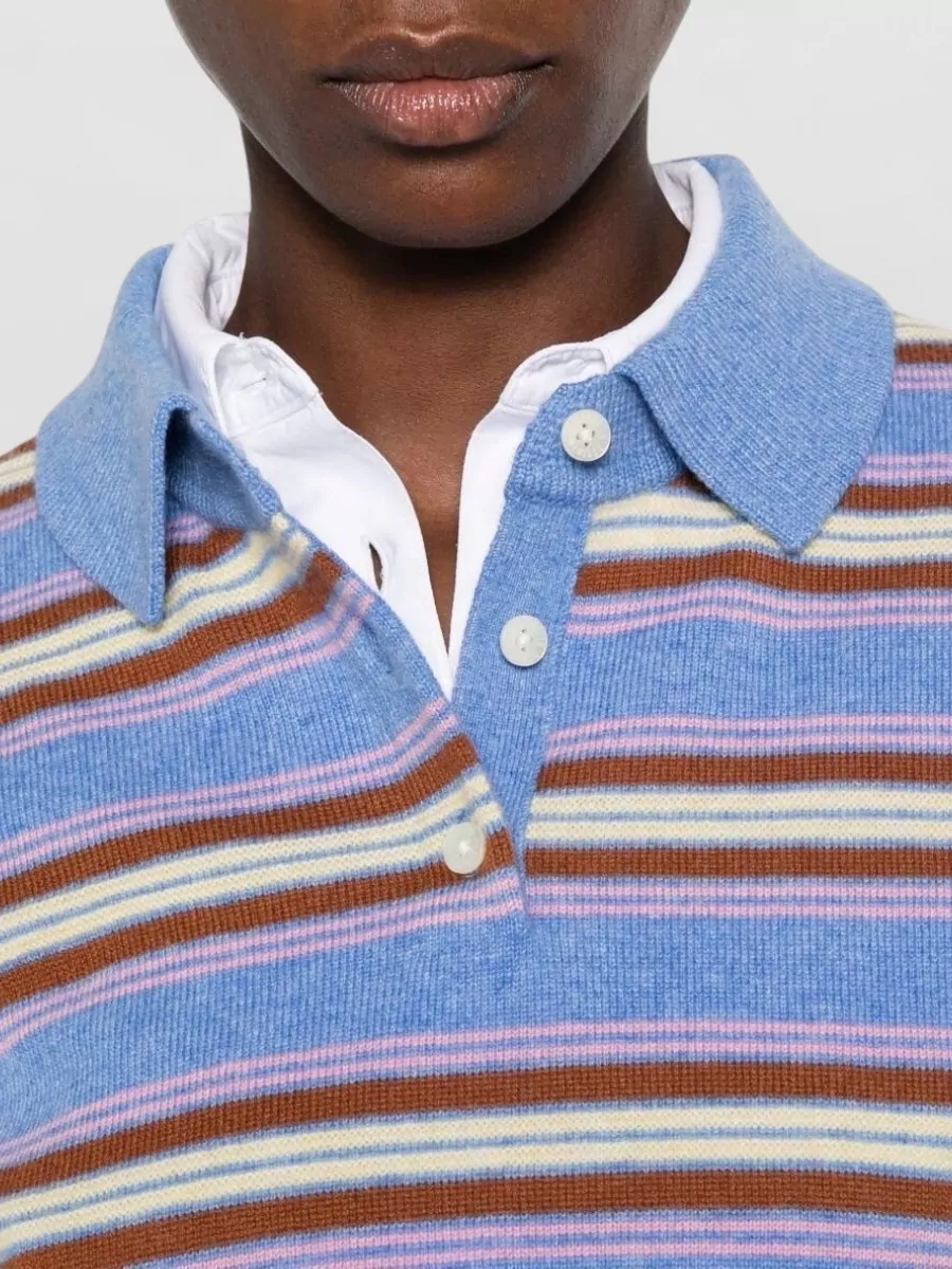 Guest In Residence Striped Cashmere Long-Sleeve Polo Sweater