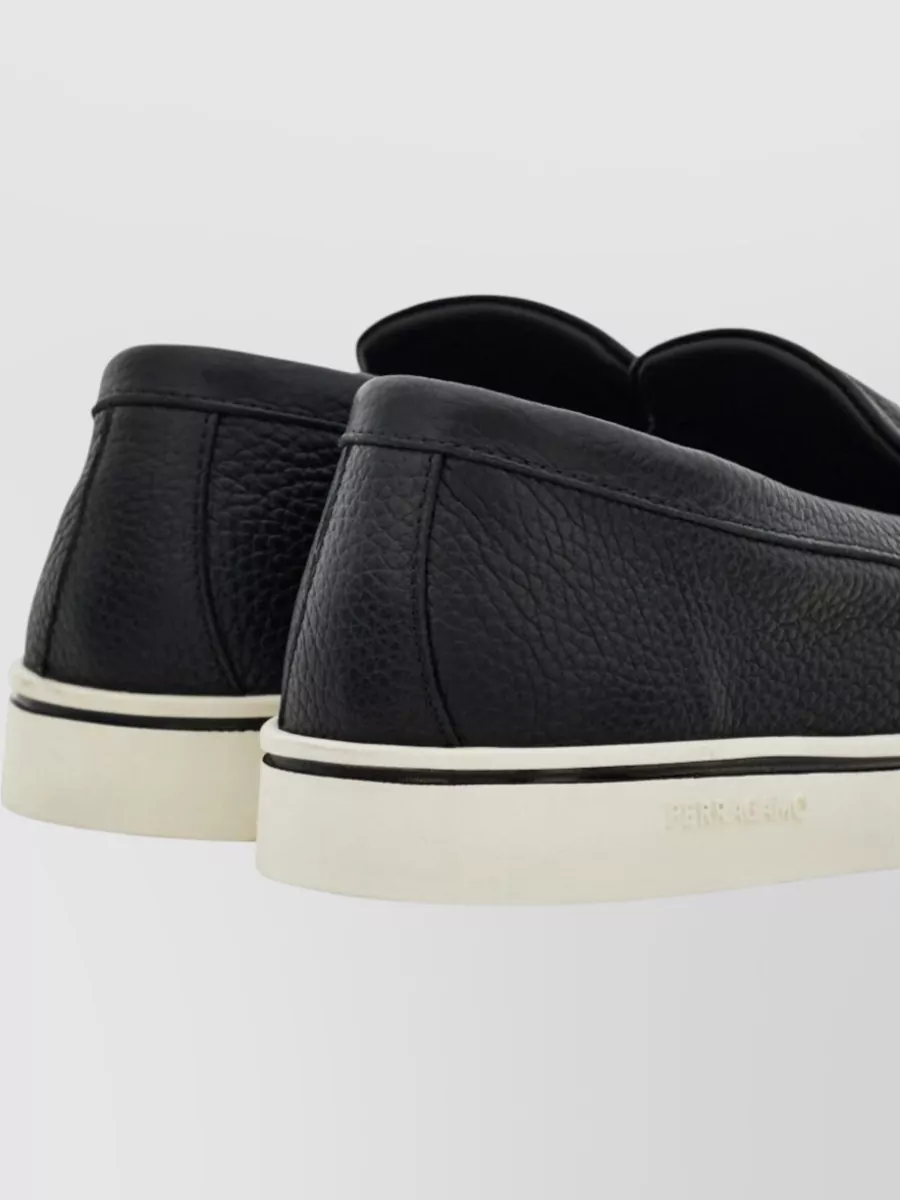 Ferragamo Leather Loafers Round Toe Rubber Sole