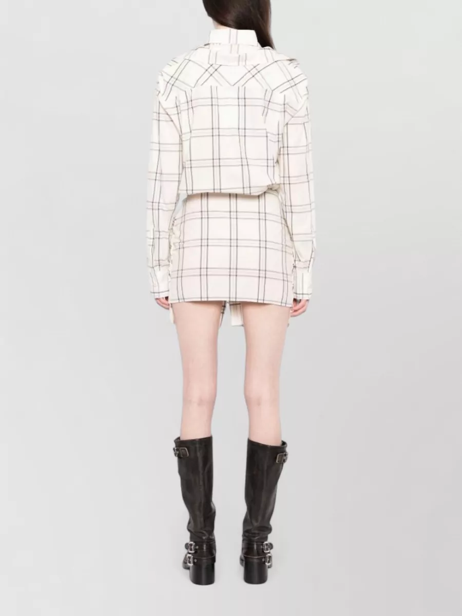 The Attico Embroidered Checked Cotton Asymmetric Mini Shirt Dress