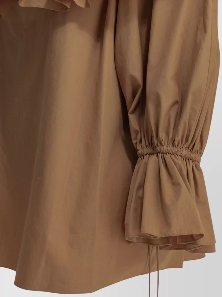 Chloé Cotton Ruffled 3/4-Sleeve Boat Neck Blouse