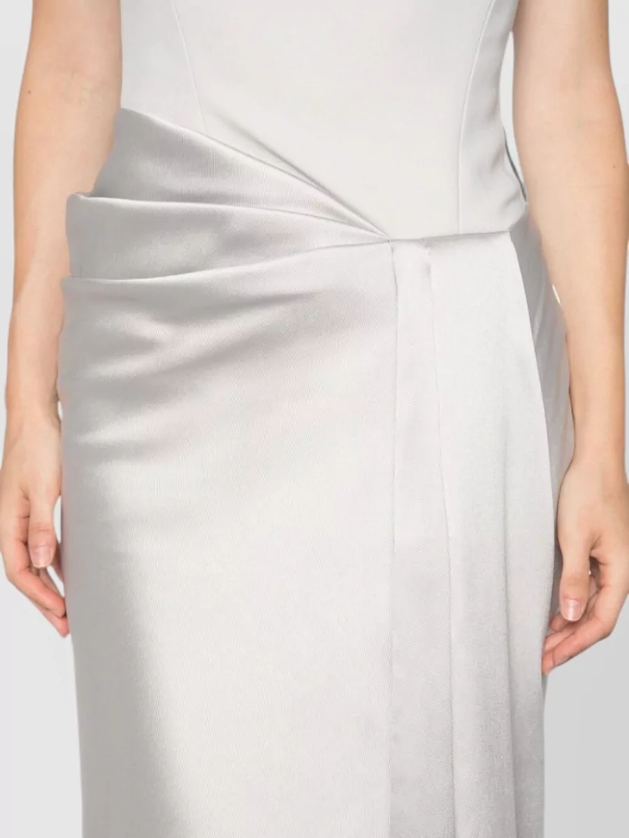 Solace London Silver Satin Strapless Draped Maxi Dress
