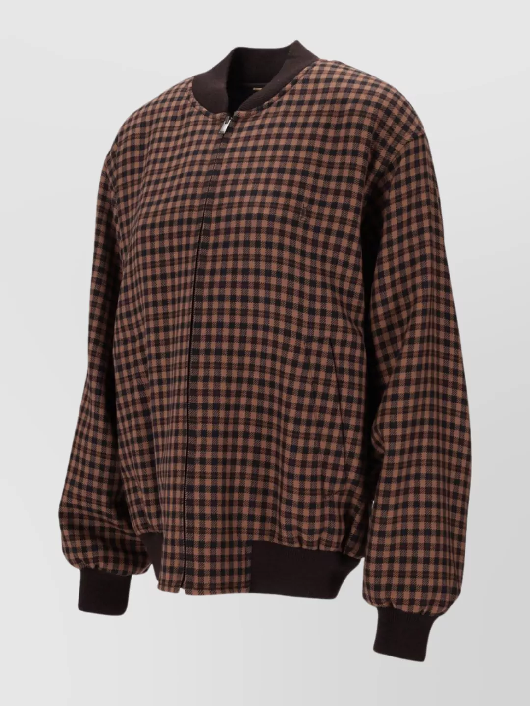 Saint Laurent Checked Pattern Loose Zip Jacket