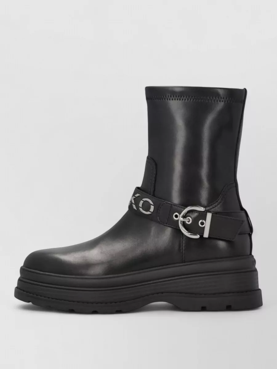 Pinko Ankle Boots With Silver Buckle And Sturdy Sole In Black