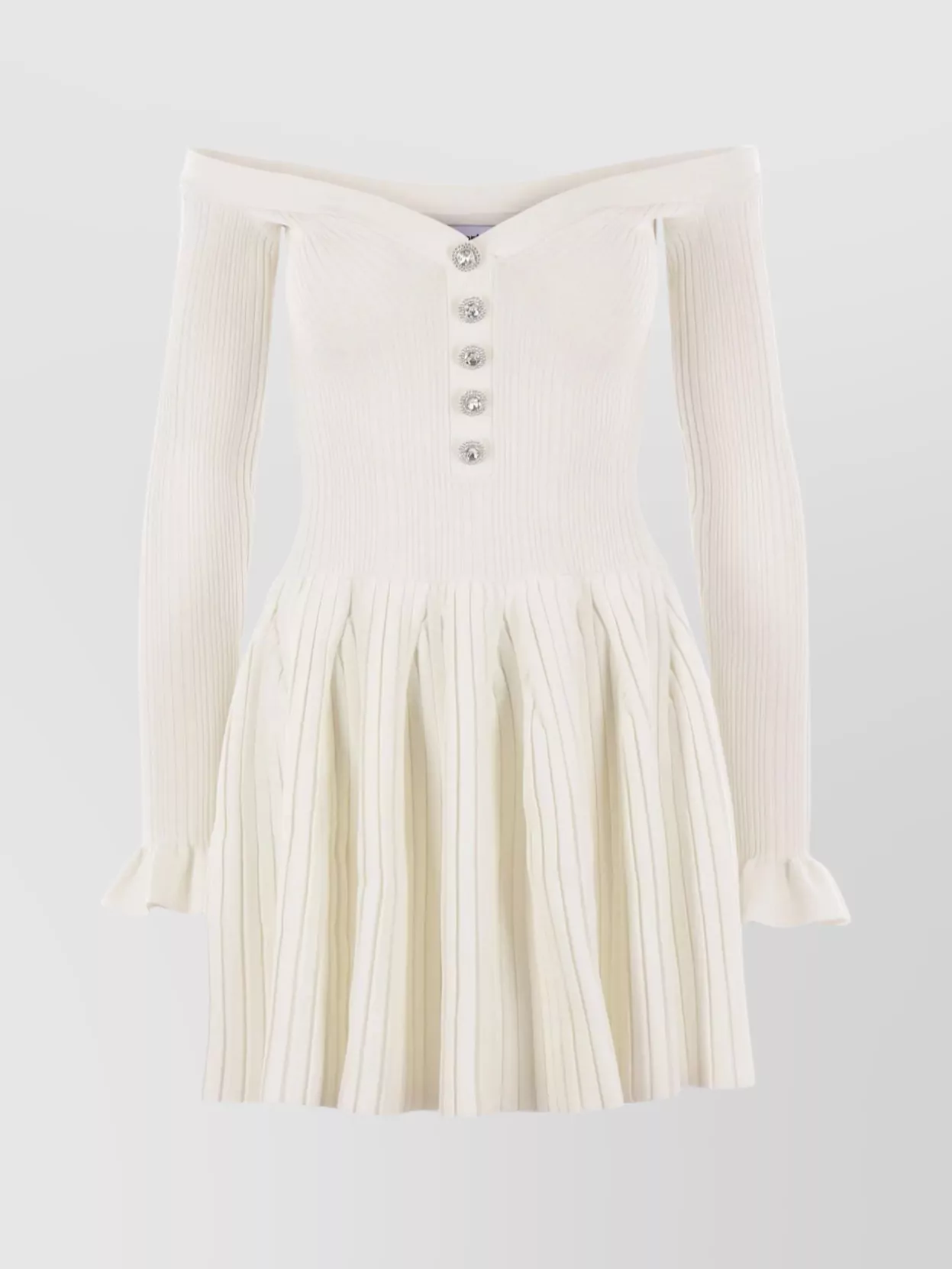 Self-portrait Off-the-shoulder Pleated Ribbed-knit Mini Dress