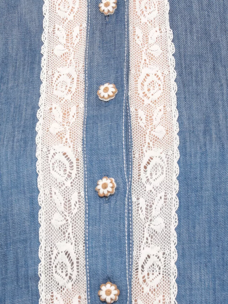 Zimmermann Denim Lace-Panel Long-Sleeve Blouse