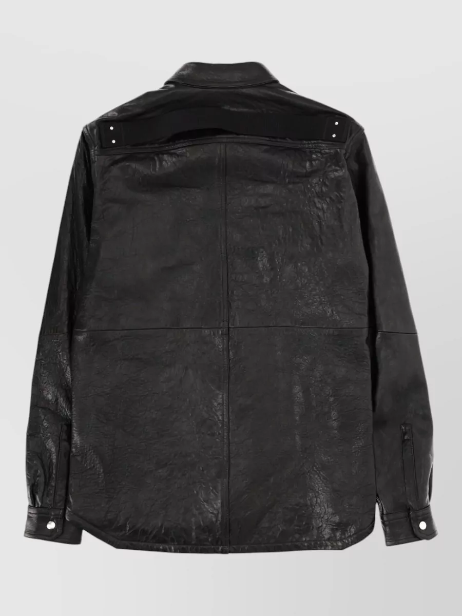 Rick Owens Leather Jacket Collared Neck Chest Pockets