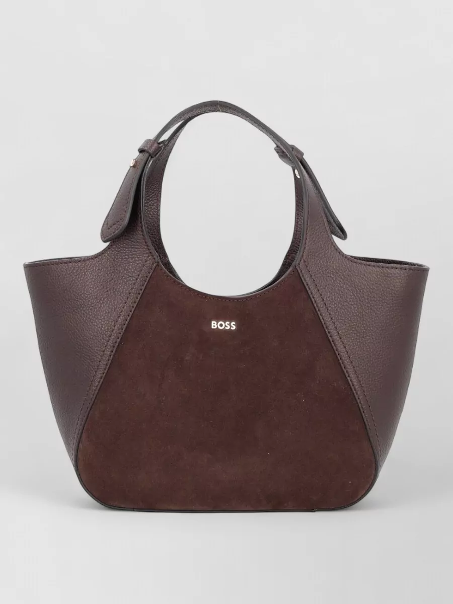 Hugo Boss Structured Suede Shoulder Bag With Dual Handles