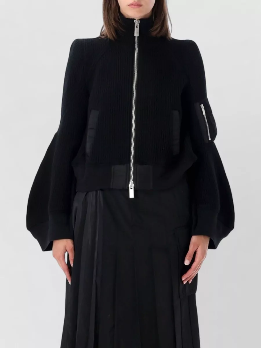 Sacai Nylon Twill Wool Knit Layered Blouson