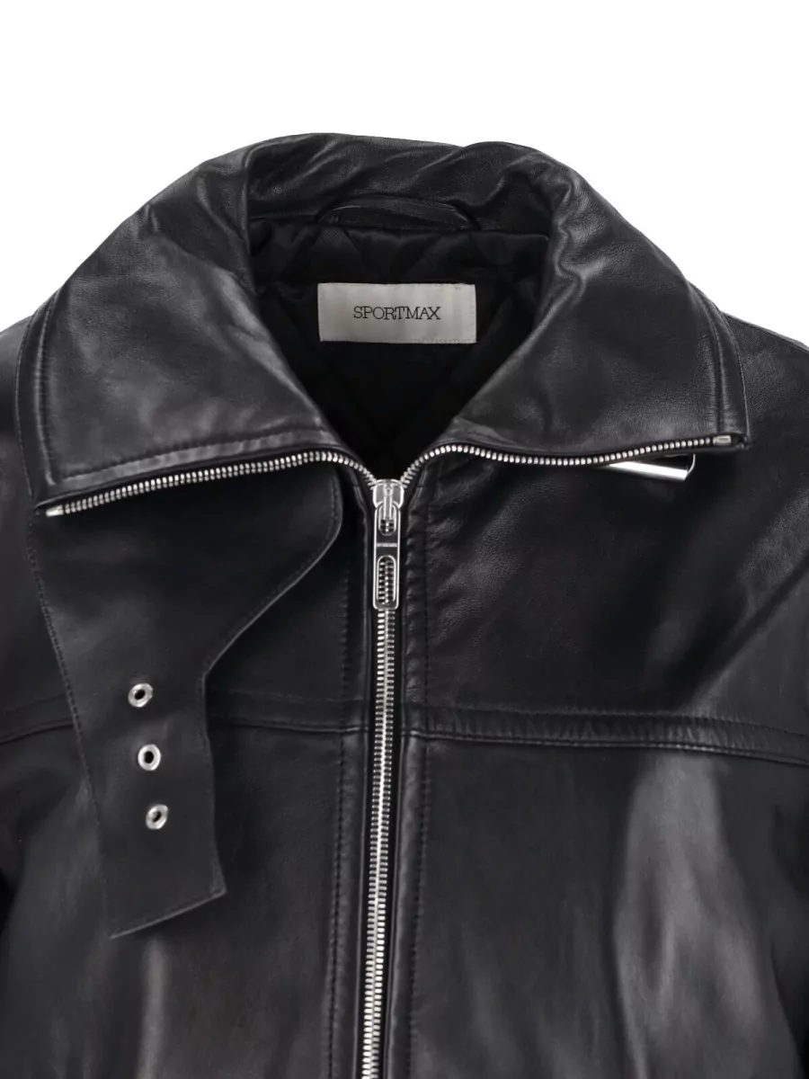 Sportmax Jacket High Collar Side Pockets Snap Buttons In Black