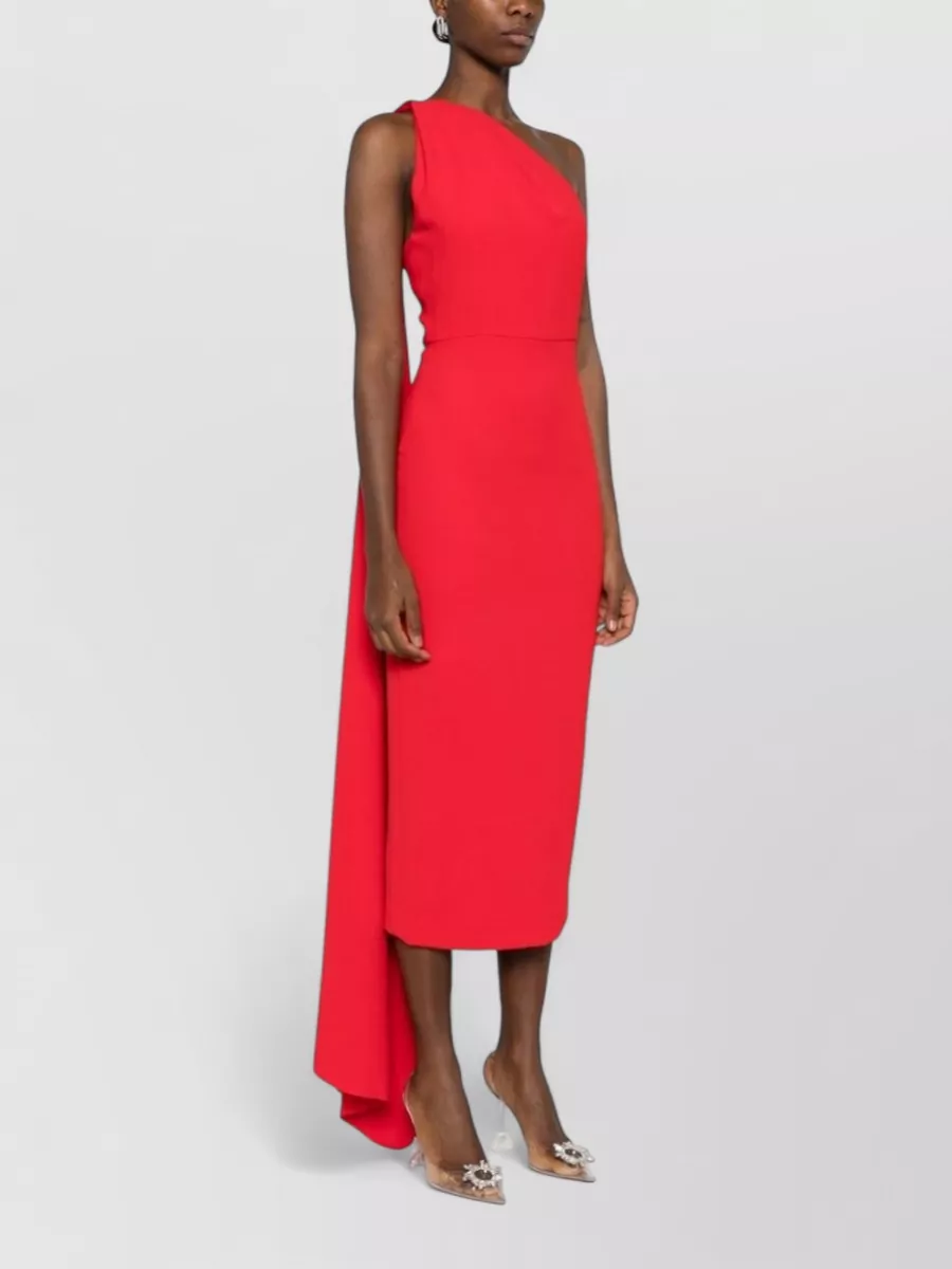 Solace London Crepe-Effect Asymmetric One-Sleeve Draped Midi Dress