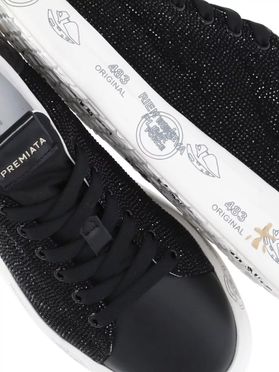 Premiata Rhinestone Detail Low Top Leather Sneakers