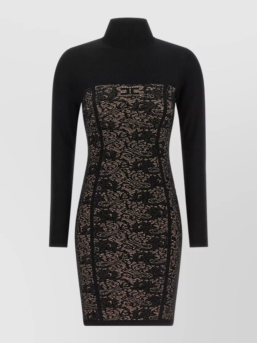 Elisabetta Franchi jacquard high-neck long-sleeve mini dress