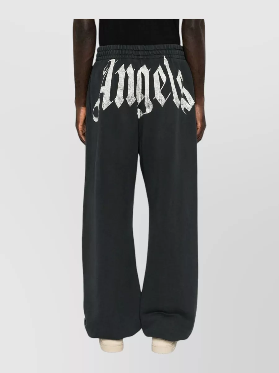 Palm Angels Cotton Logo Print Wide Leg Sweatpants