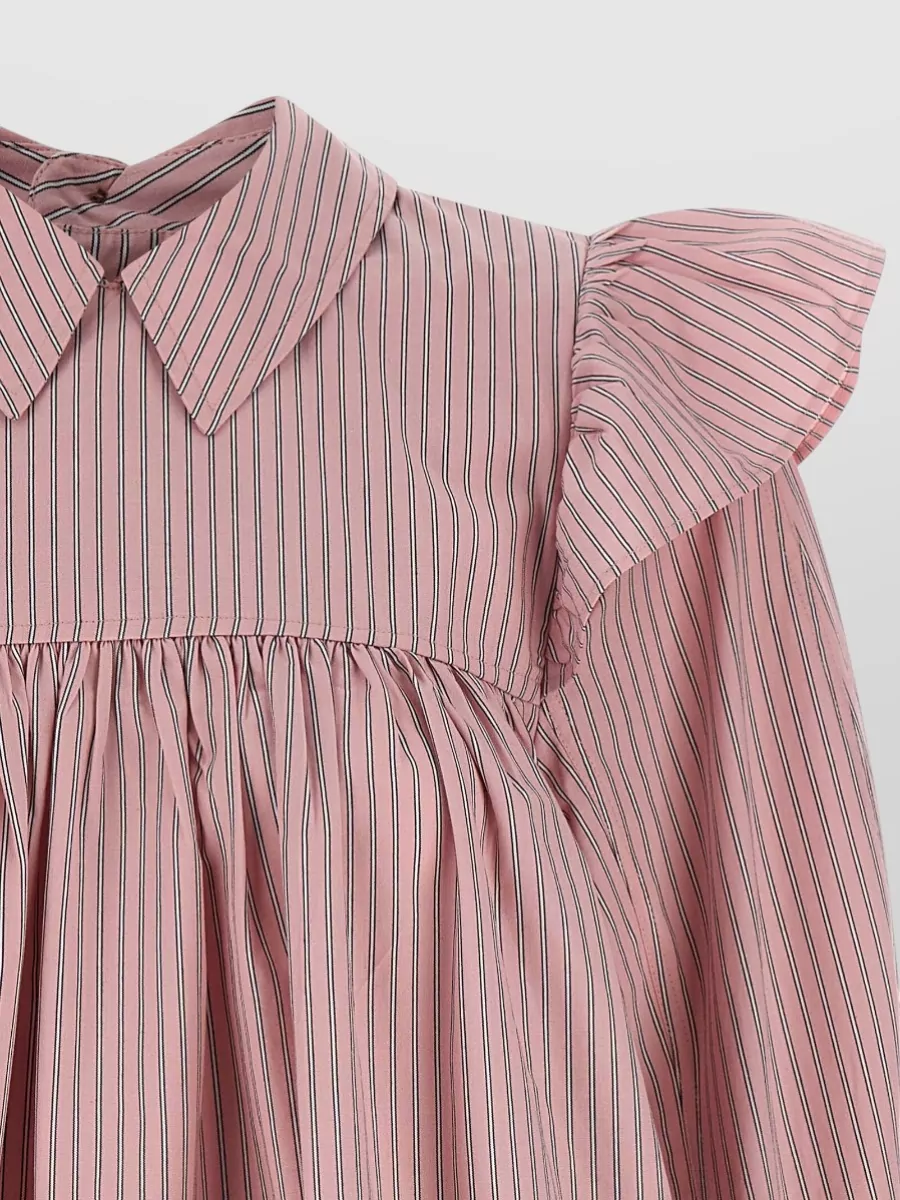 Ganni Striped Dress Buttoned Cuffs Ruffled Shoulders