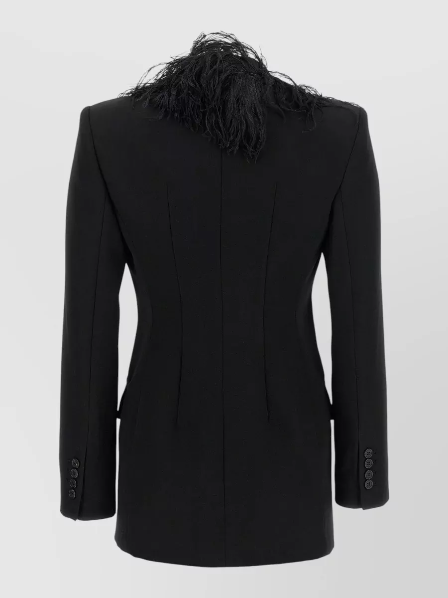 The Attico Feather-Trim Single-Breasted Wool Blazer