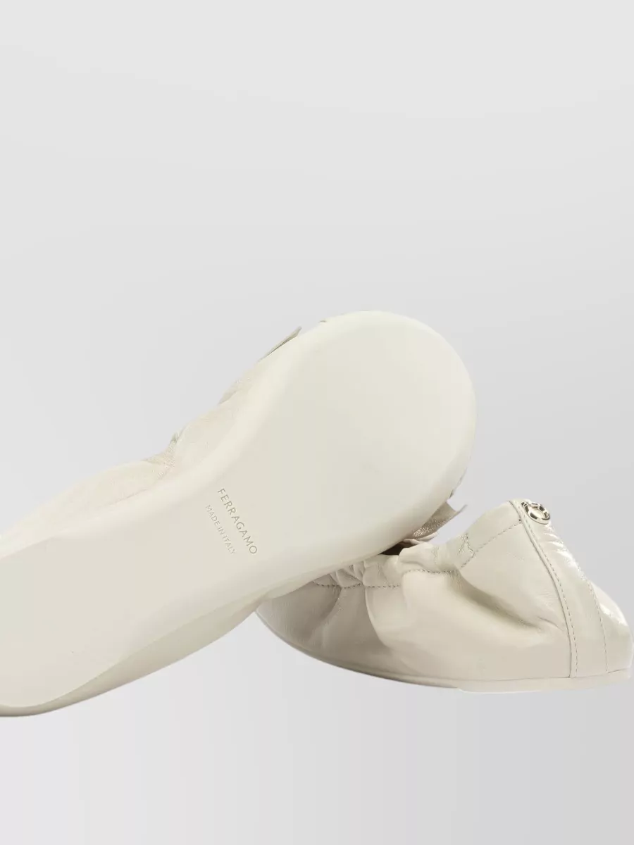 Ferragamo Ballerina Shoes Round Toe Bow Elasticated Trim