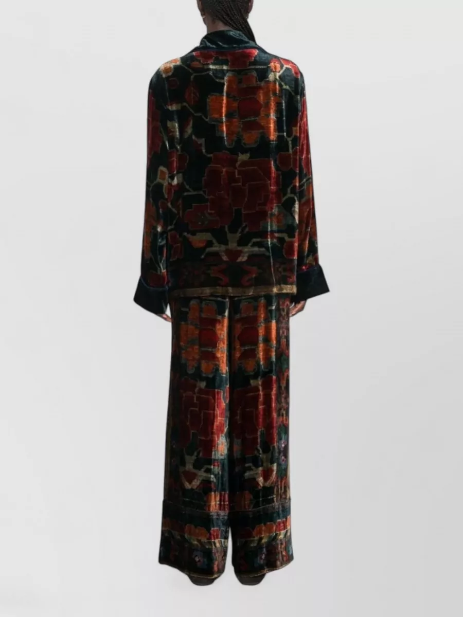 Pierre Louise Mascia Silk Velvet Geometric-Print Single-Breasted Blazer
