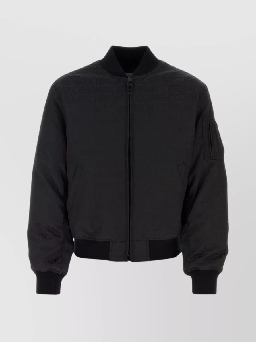 Shop Moschino Padded Bomber Jacket Featuring Utility Pocket In Black