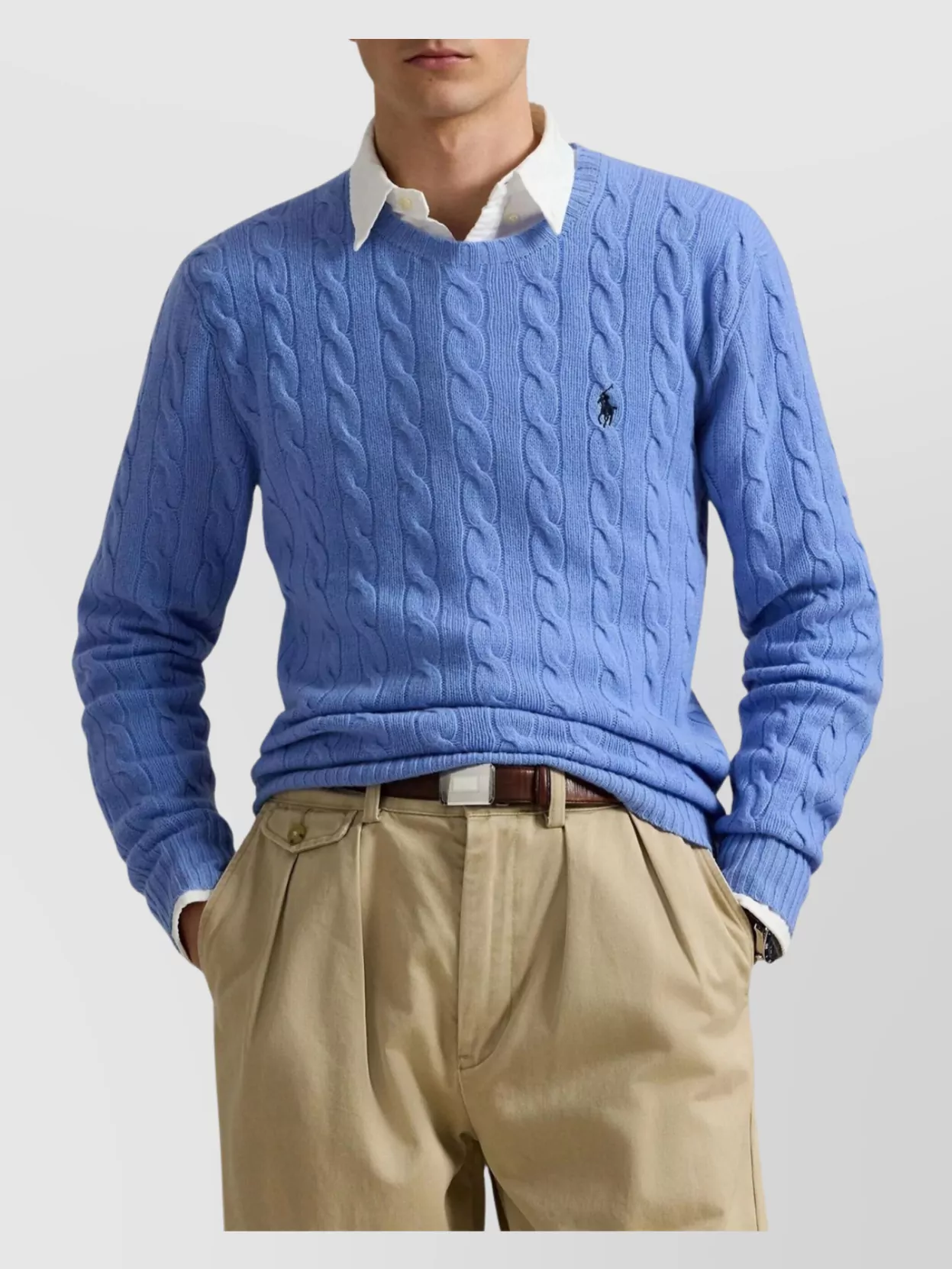 Ralph Lauren Cable Knit Crew Neck Sweater With Ribbed Cuffs And Hem