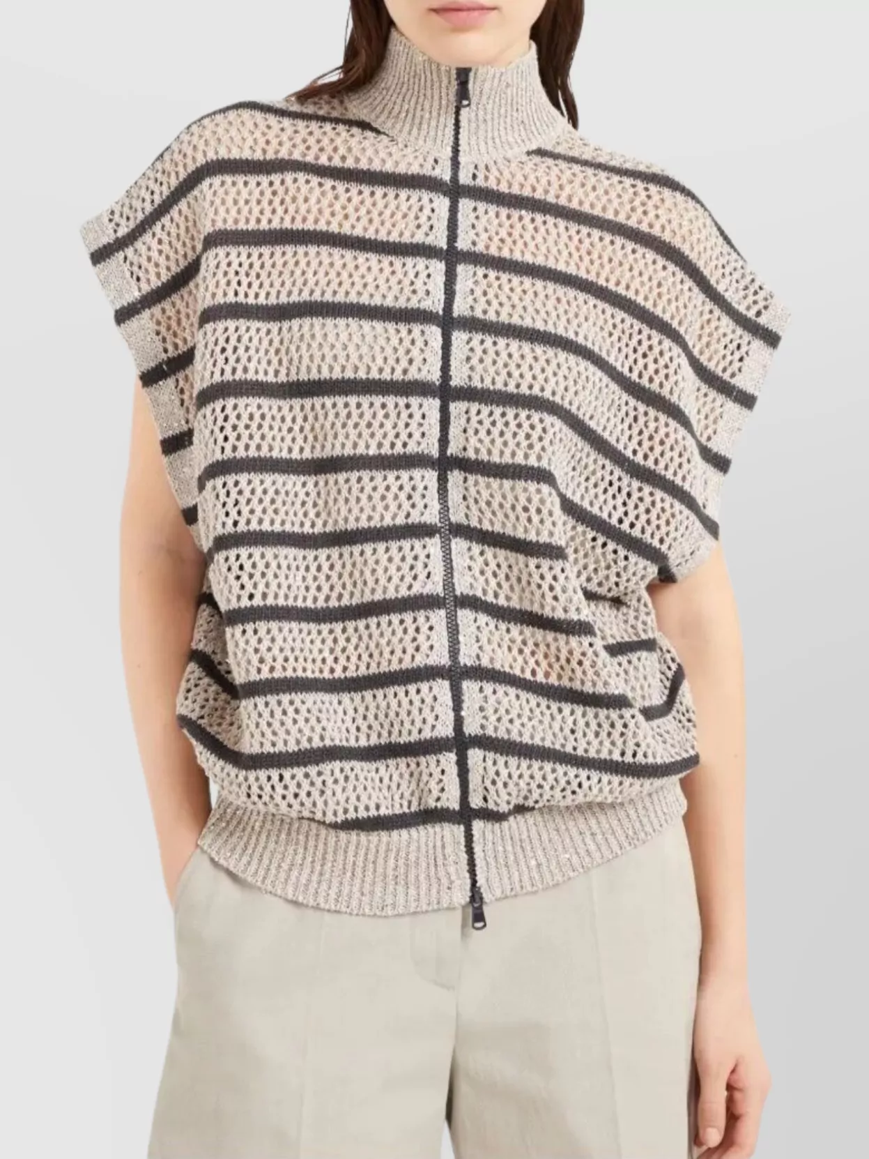 Brunello Cucinelli Knitwear With Cap Sleeves And High Collar