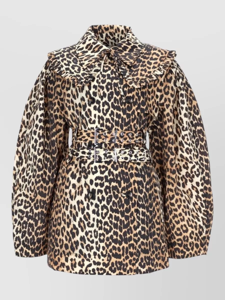 Ganni leopard-print double-breasted trench coat