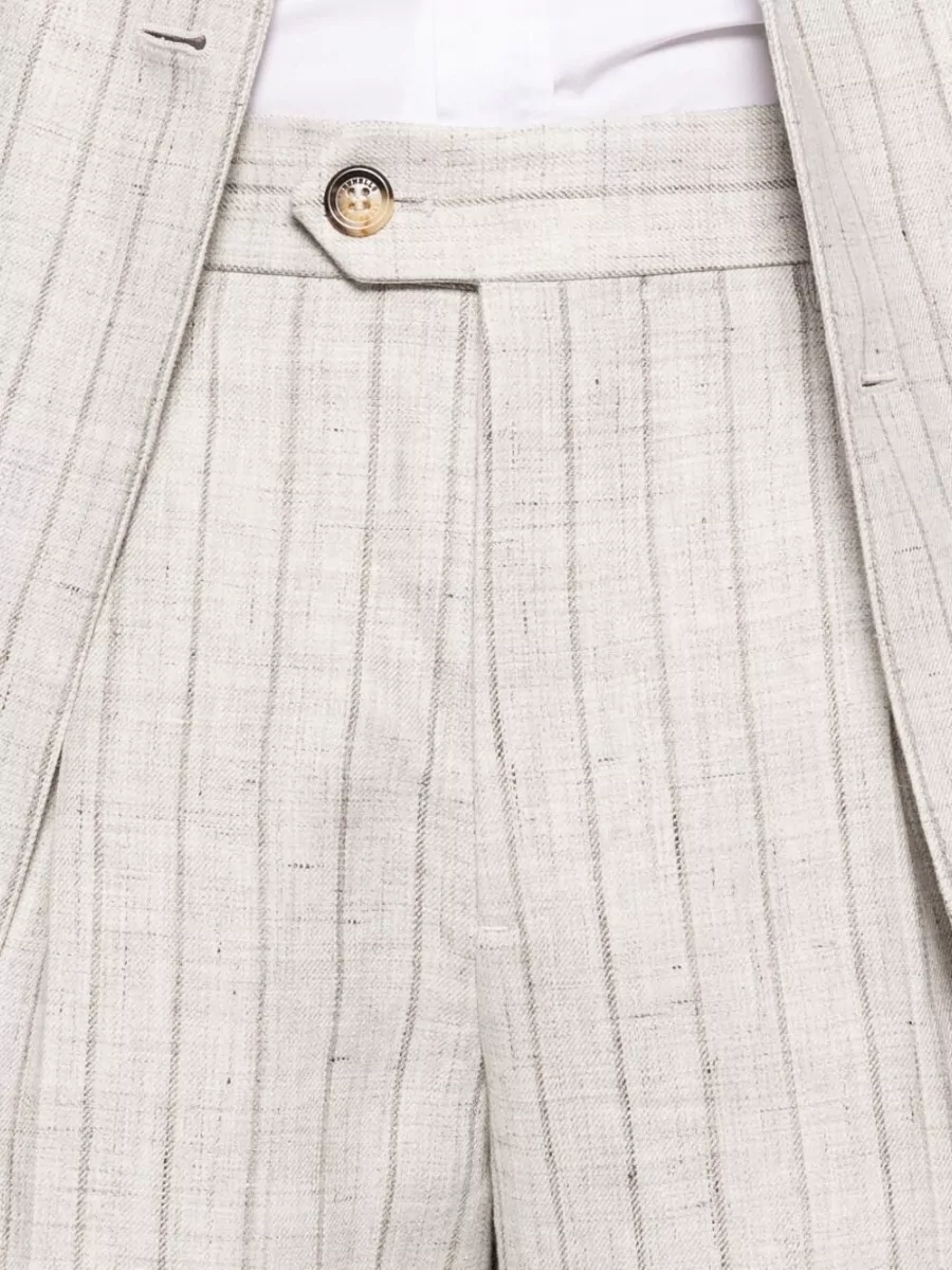 Brunello Cucinelli Striped Linen Double-Breasted Suit Jacket