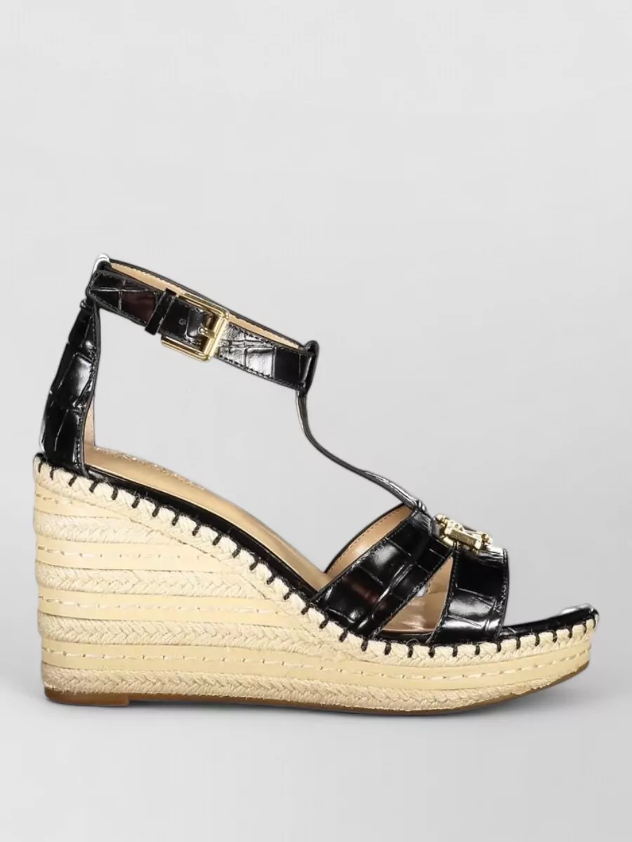 Ralph Lauren Leather Espadrille Wedge Sandals