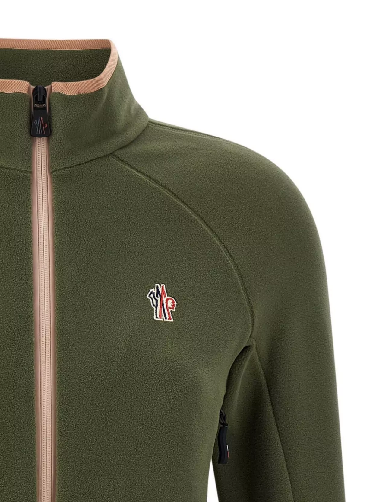 Moncler High Collar Long Sleeve Cardigan Sweater In Green