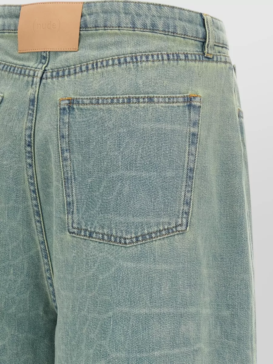 Nude Denim Snake-Print Wide-Leg Knee-Length Shorts