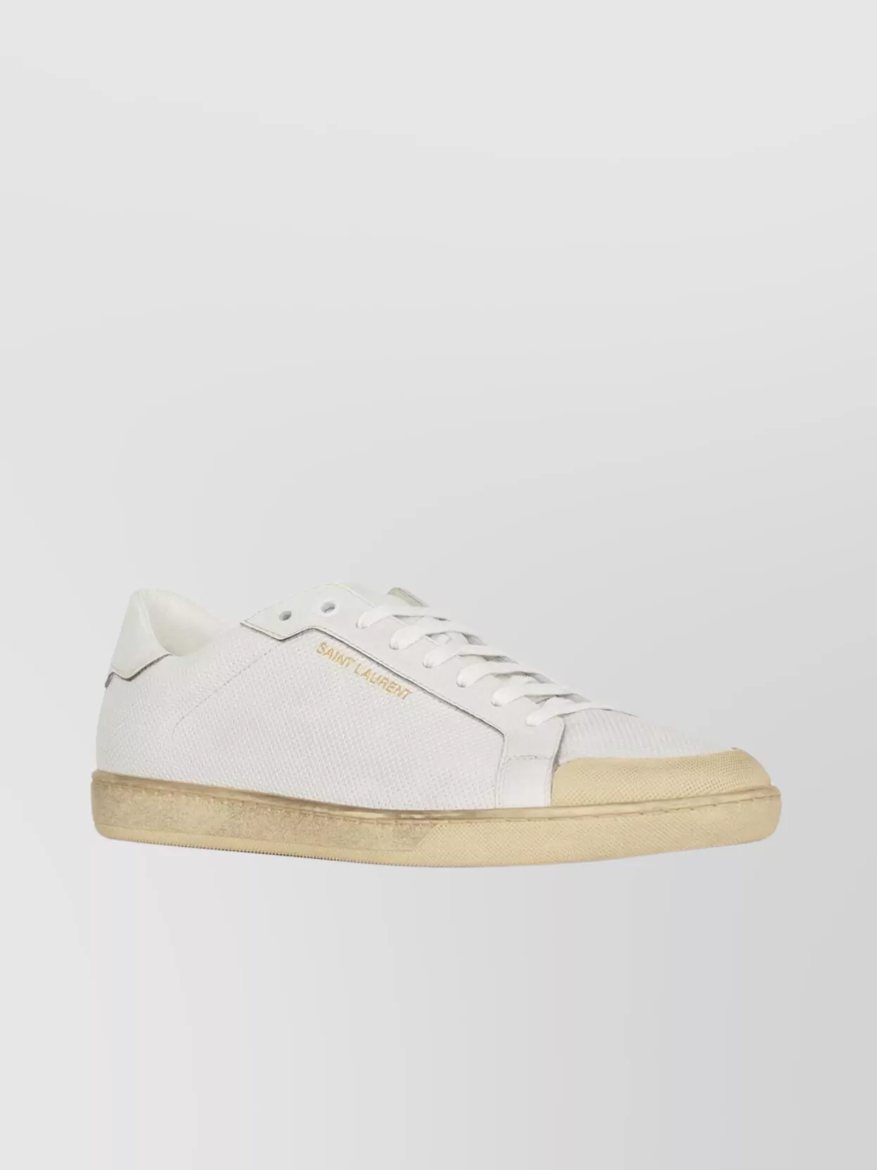 Shop Saint Laurent Court Classic Court Sneakers With Round Toe And Distressed Sole In Cream