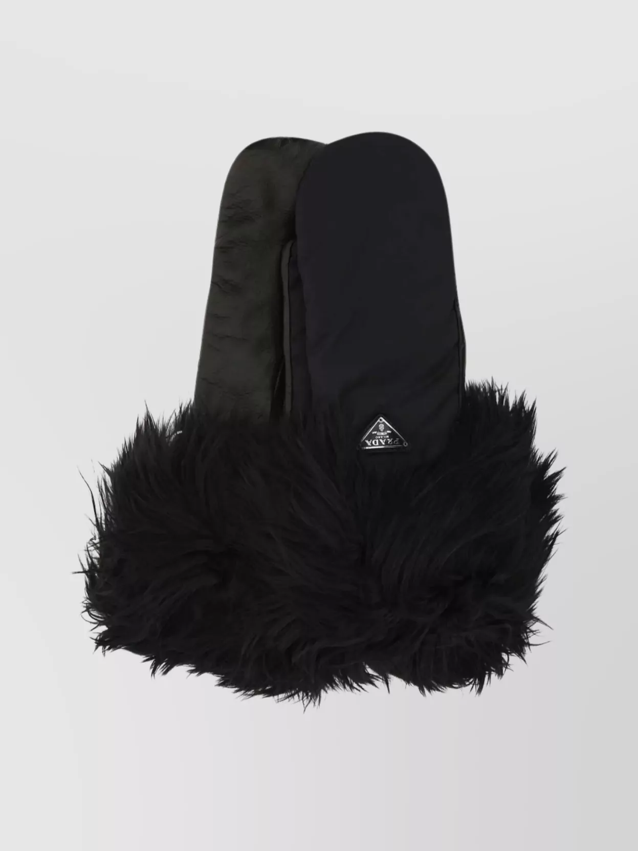 Shop Prada Nylon And Nappa Leather Gloves With Fur Trim