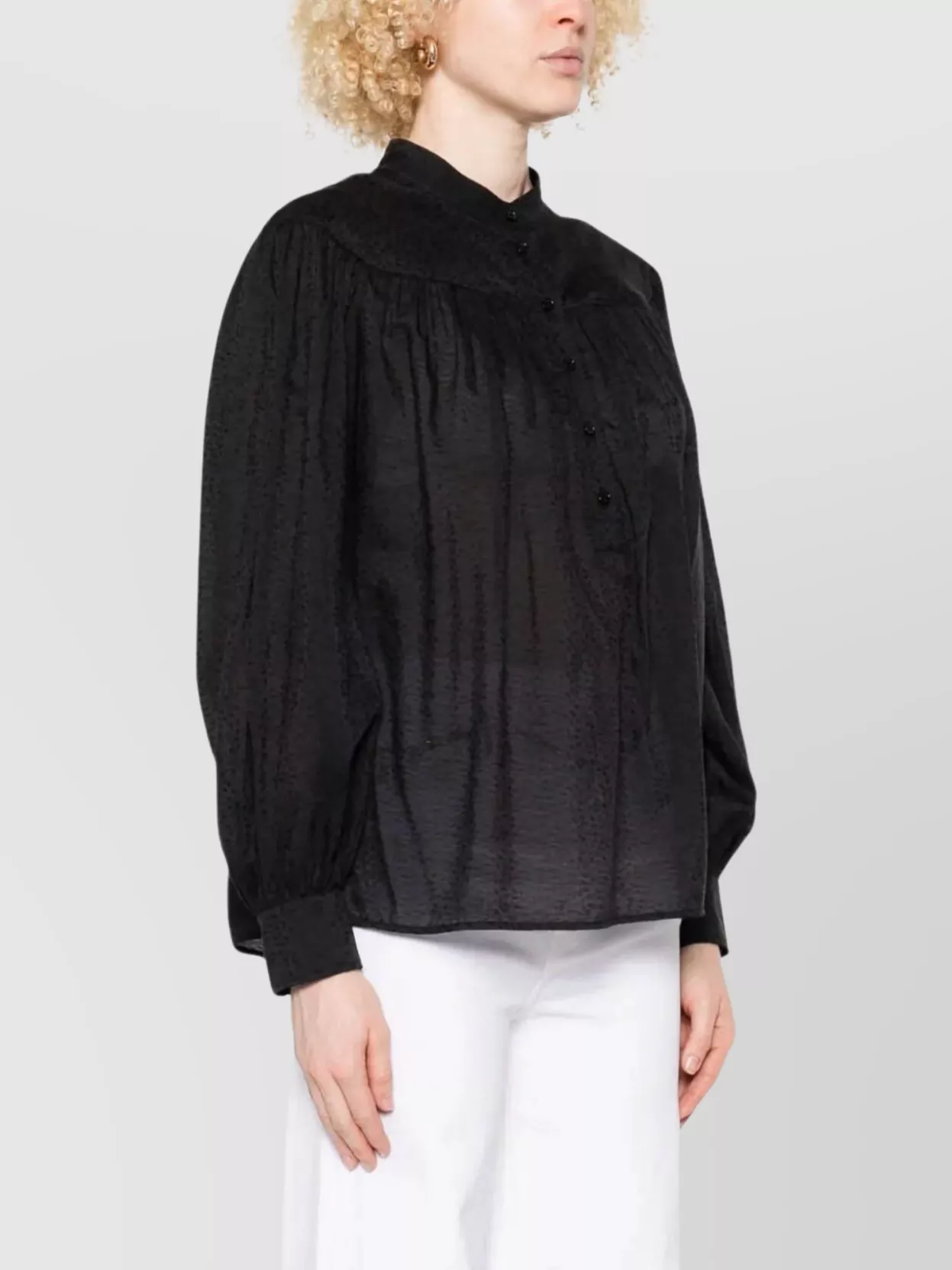 Chloé Sheer Fabric Gathered Long Sleeves Mandarin Collar