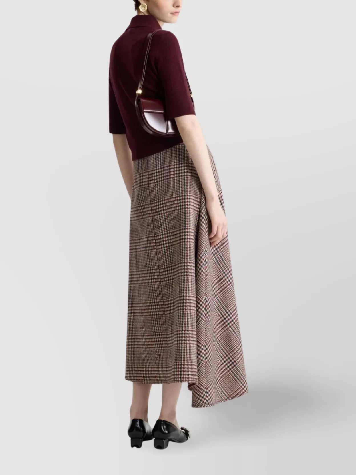 Patou Houndstooth Asymmetrical Midi Skirt