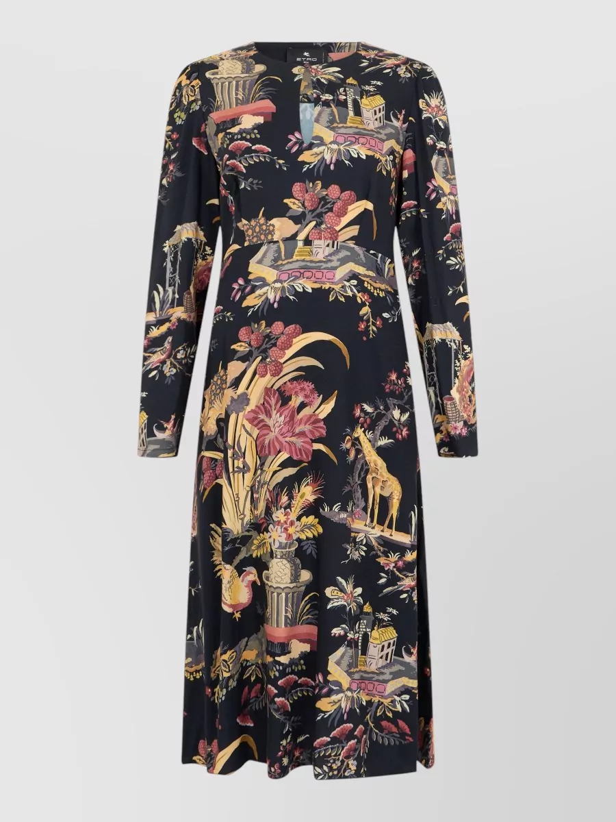 Etro floral-print long-sleeve midi dress