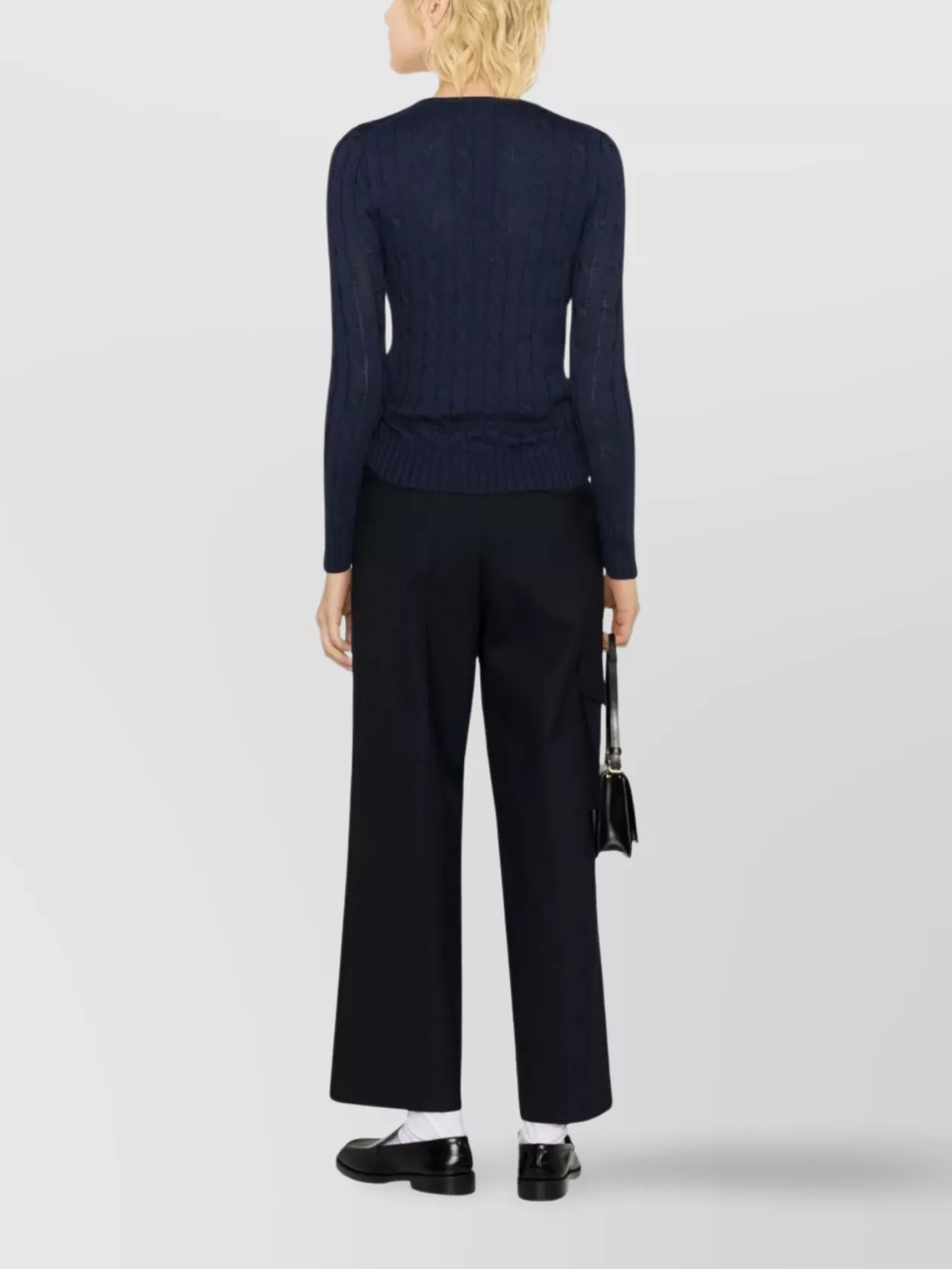 Ralph Lauren Crew Neck Cable-knit Cotton Jumper In Blue