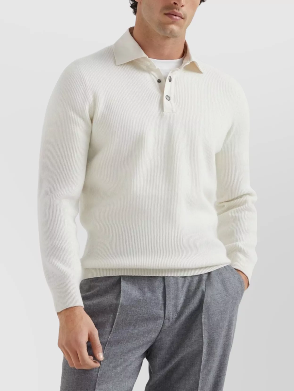 Brunello Cucinelli Long Sleeve V Neck Ribbed Sweater